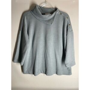 PureJill Cotton Fold over Collar Light blue 3/4 Sleeve Sweater Size Medium